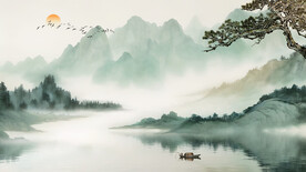 新中式山水画背景墙