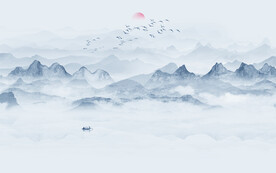 现代意境新中式山水背景壁画