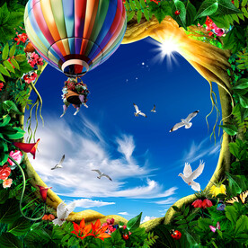 蓝天白云热气球