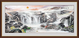 瀑布山水画