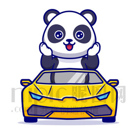 可爱卡通坐汽车的大熊猫