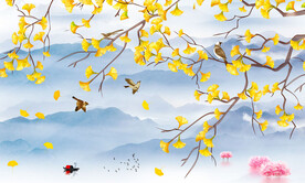 水墨花鸟山水背景墙