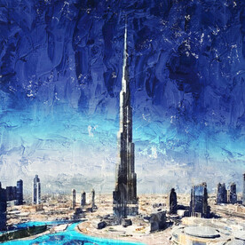 世界名胜古迹 哈利法塔油画效果