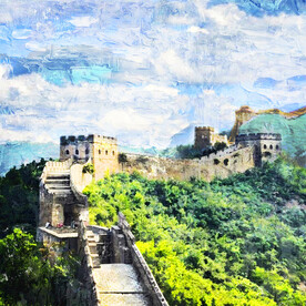 世界名胜古迹 长城油画效果
