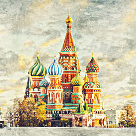 世界名胜俄罗斯大教堂油画效果