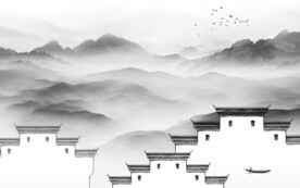 淡雅 灰色山水墙画 TIf分层