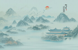 屏风中式古风水墨山水画背景墙