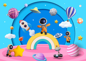 卡通立体太空星球宇航员火箭背景