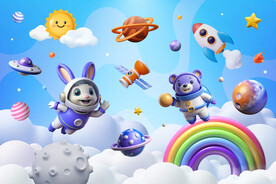 可爱宇航员卡通立体宇宙星球背景