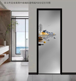 高清分层透明底平开门玻璃打印图