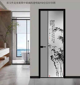 高清分层透明底平开门玻璃打印图