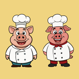 矢量动物卡通设计元素小猪厨师