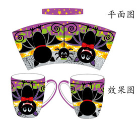 陶瓷杯子万圣节素材花纸