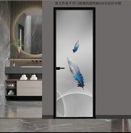 高清分层透明底平开门玻璃打印图