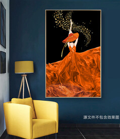 现代轻奢爱马仕橙女郎装饰画