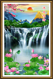 流水生财瀑布山水画