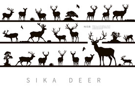 野生动物梅花鹿唯美剪影插画