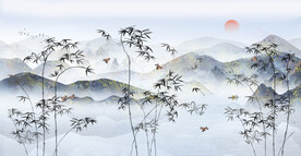 中式意境山水背景装饰画