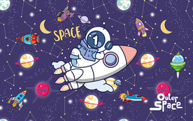 可爱卡通宇宙太空人儿童房背景墙