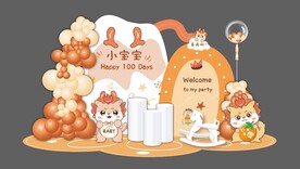 橙黄色卡通龙宝宝宴背景设计效果