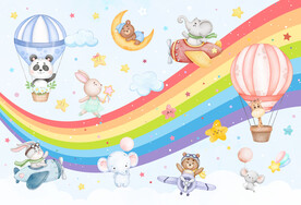 卡通彩虹气球可爱动物儿童背景墙