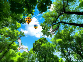 蓝天白云吊顶森林仰望