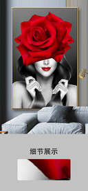 现代简约黑白花卉女郎装饰画