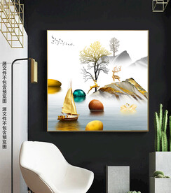 中式大气山水画福运金山无框画