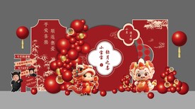 红色新中式卡通龙宝宝满月周岁宴