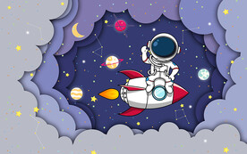 可爱卡通立体太空人儿童房背景墙