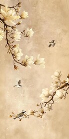 中式玉兰花工笔花鸟玄关装饰画