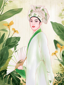 越剧梁祝书生戏曲小生国风插画