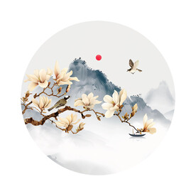 中式玉兰花工笔花鸟玄关装饰画