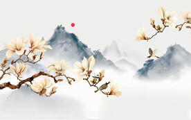 中式玉兰花工笔花鸟玄关装饰画