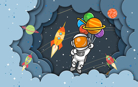 卡通立体太空人儿童房背景墙