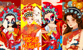 国潮美女小龙虾背景