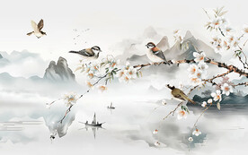 新中式工笔画花鸟