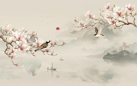 新中式玉兰花鸟