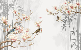 新中式玉兰花鸟