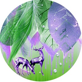 抽象叶子麋鹿圆形画
