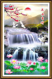 流水生财瀑布山水画