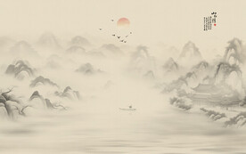 新中式水墨国画山水背景墙壁画