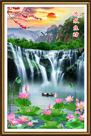 高山流水瀑布山水画