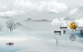 客厅 大气中式山水 TIF分层