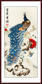 花开富贵孔雀图