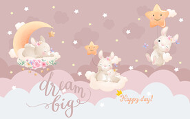 可爱小兔子星星儿童房背景墙