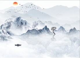 中式意境山水背景装饰画