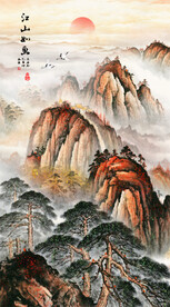 江山如画旭日东升玄关画