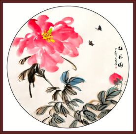 圆形牡丹花装饰画