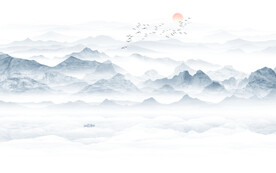 新中式意境水墨山水画背景墙